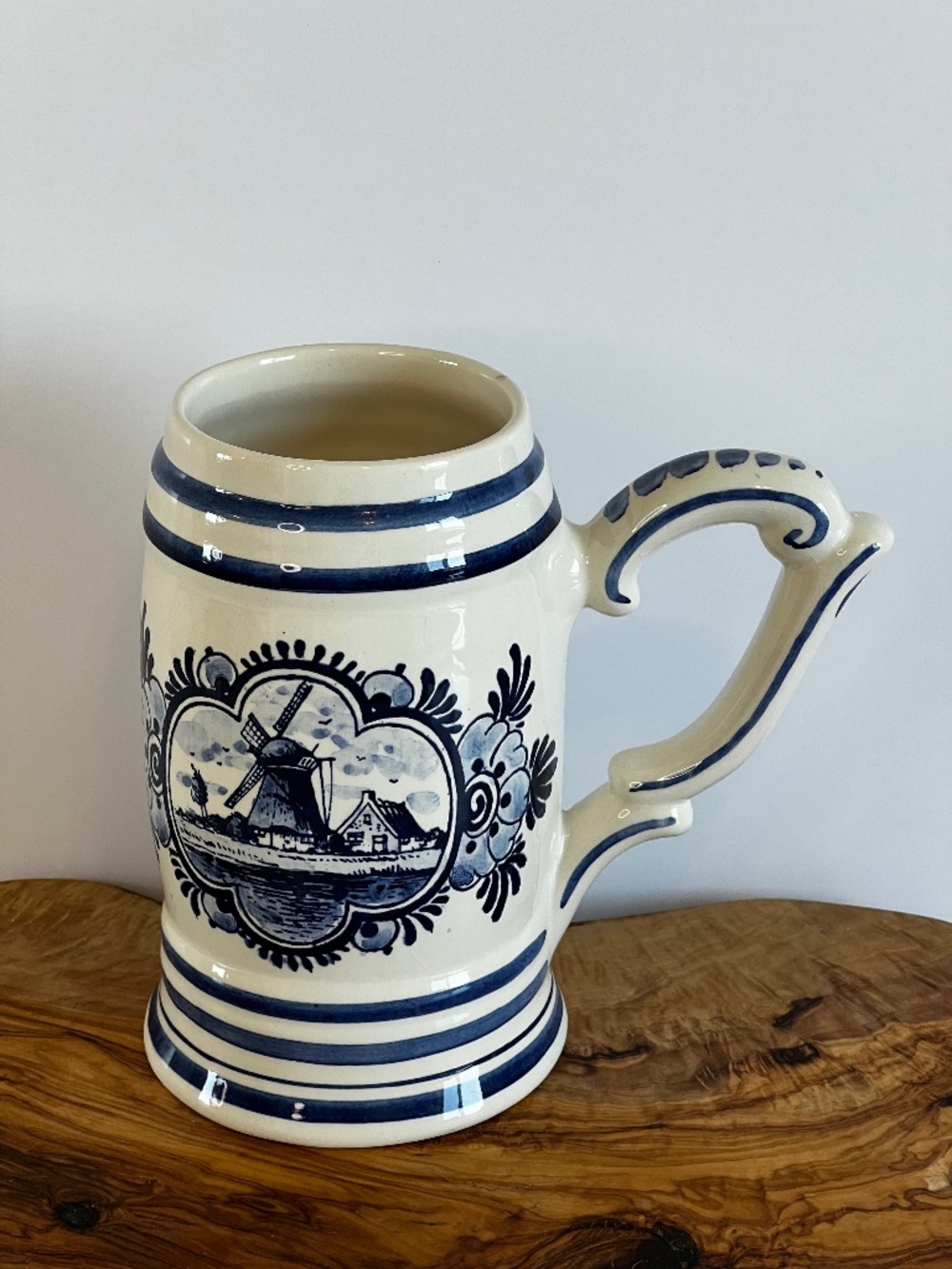 DELFT Blue Beer Stein Dutch Blue Ceramic Hand Painted Holland Mug VTG Pottery